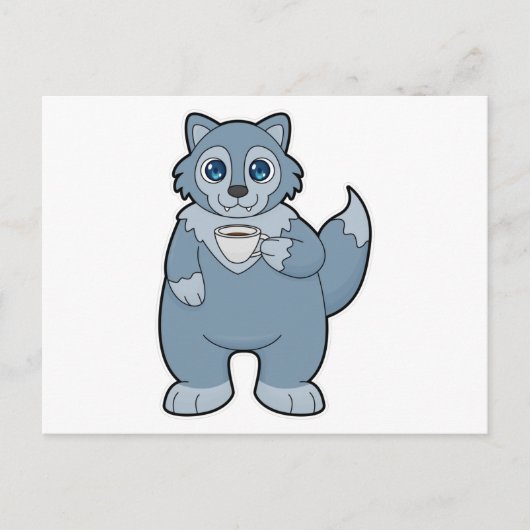 コーヒーカップを持ったオオカミ ポストカード (正面)
