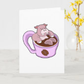 コーヒーカップを持ったカバ カード (黄色い花)
