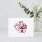 コーヒーカップを持ったカバ ポストカード (スタンド正面)