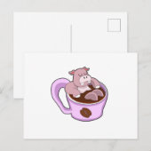 コーヒーカップを持ったカバ ポストカード (正面/裏面)