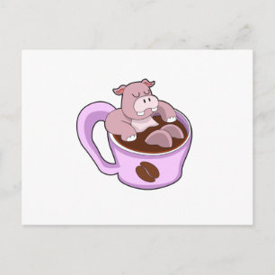 コーヒーカップを持ったカバ ポストカード