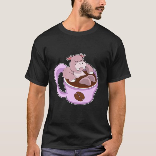 コーヒーカップを持ったカバ Tシャツ (正面)