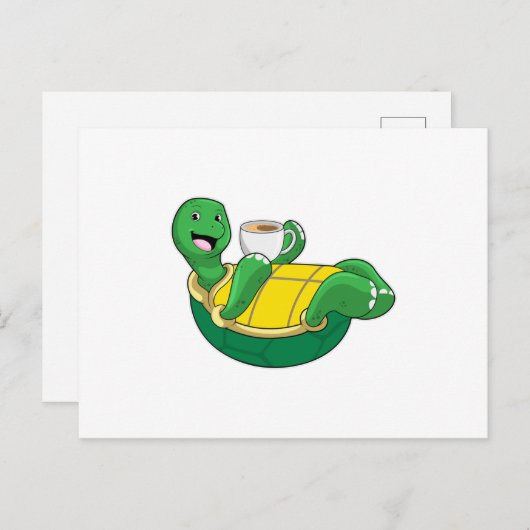 コーヒーカップを持ったカメ ポストカード (正面/裏面)