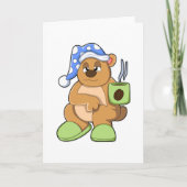 コーヒーカップを持ったクマとねぼすけ カード (正面)