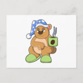 コーヒーカップを持ったクマとねぼすけ ポストカード (正面)