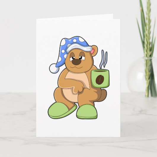 コーヒーカップを持ったクマとねむねむ カード (正面)