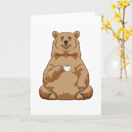 コーヒーカップを持ったクマ カード (黄色い花)