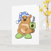 コーヒーカップを持ったクマ & 眠い人 カード (黄色い花)