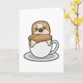 コーヒーカップを持ったナマケモノ カード (黄色い花)