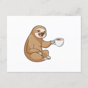 コーヒーカップを持ったナマケモノ ポストカード