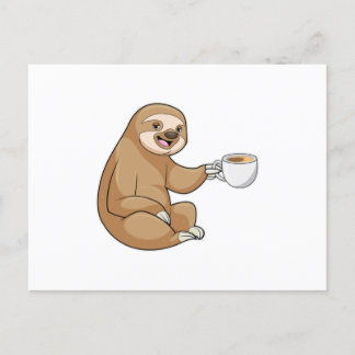 コーヒーカップを持ったナマケモノ ポストカード