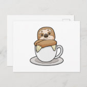 コーヒーカップを持ったナマケモノ ポストカード (正面/裏面)