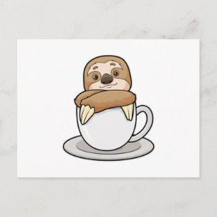 コーヒーカップを持ったナマケモノ ポストカード