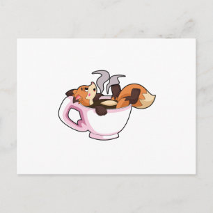 コーヒーカップを持ったフクロウ ポストカード
