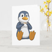 コーヒーカップを持ったペンギン カード (黄色い花)