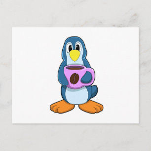 コーヒーカップを持ったペンギン ポストカード