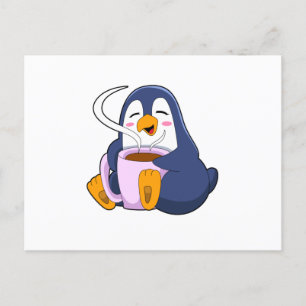 コーヒーカップを持ったペンギン ポストカード