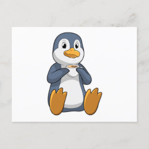 コーヒーカップを持ったペンギン ポストカード