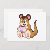 コーヒーカップを持ったミーアキャット ポストカード (正面/裏面)