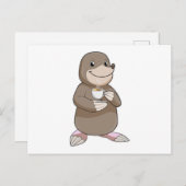 コーヒーカップを持ったモグラ ポストカード (正面/裏面)