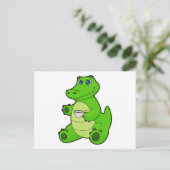 コーヒーカップを持ったワニ ポストカード (スタンド正面)