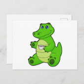 コーヒーカップを持ったワニ ポストカード (正面/裏面)