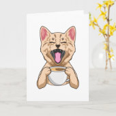 コーヒーカップを持った猫 カード (黄色い花)
