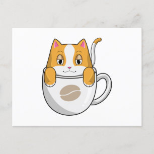 コーヒーカップを持った猫 ポストカード