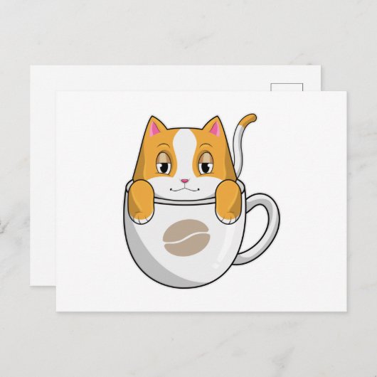 コーヒーカップを持った猫 ポストカード (正面/裏面)