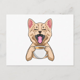 コーヒーカップを持った猫 ポストカード
