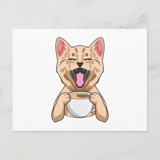 コーヒーカップを持った猫 ポストカード (正面)