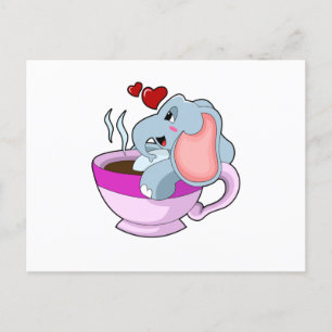 コーヒーカップを持った象 ポストカード