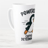 コーヒーカップを持って走る面白いペンギン カフェラテマグ (左アングル)