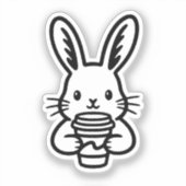 コーヒーカップを持つうさぎの顔 シール (正面)