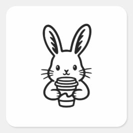 コーヒーカップを持つうさぎの顔 スクエアシール