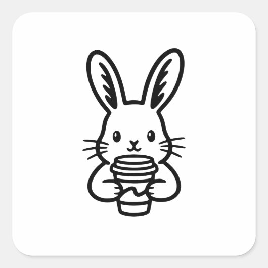 コーヒーカップを持つうさぎの顔 スクエアシール (正面)