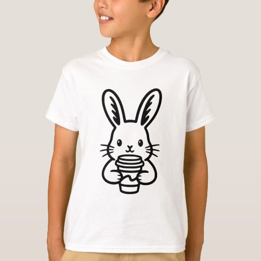 コーヒーカップを持つうさぎの顔 Tシャツ (正面)