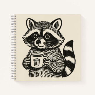 コーヒーカップを持つアライグマの面白いトラッシュパンダ ノートブック