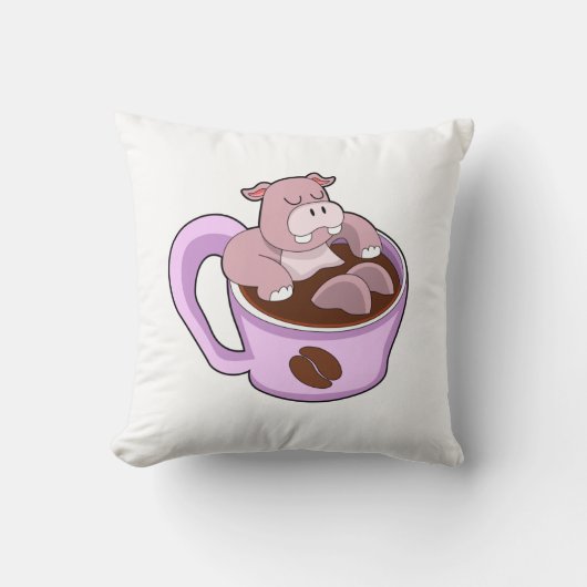 コーヒーカップを持つカバ クッション (正面)