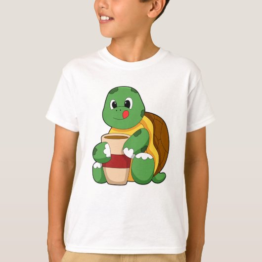 コーヒーカップを持つカメ Tシャツ (正面)