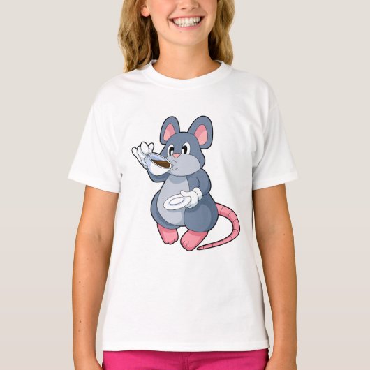 コーヒーカップを持つネズミ Tシャツ (正面)