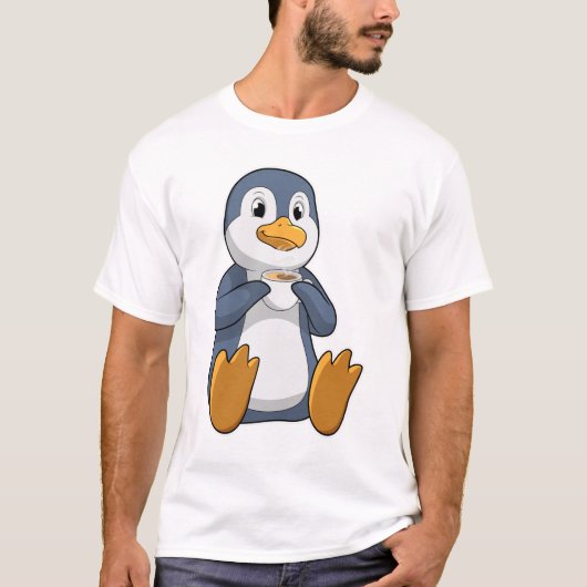 コーヒーカップを持つペンギン Tシャツ (正面)