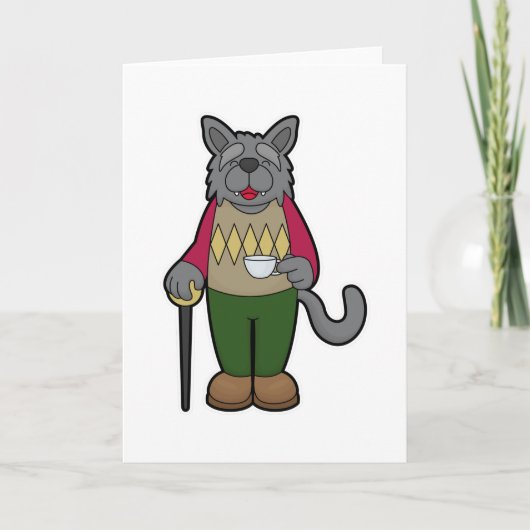 コーヒーカップを持つ犬 カード (正面)