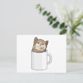 コーヒーカップを持つ猫 ポストカード (スタンド正面)