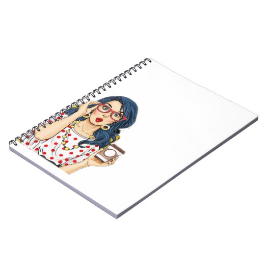 コーヒーカップを握っているかわいい女の子 ノートブック (左側)