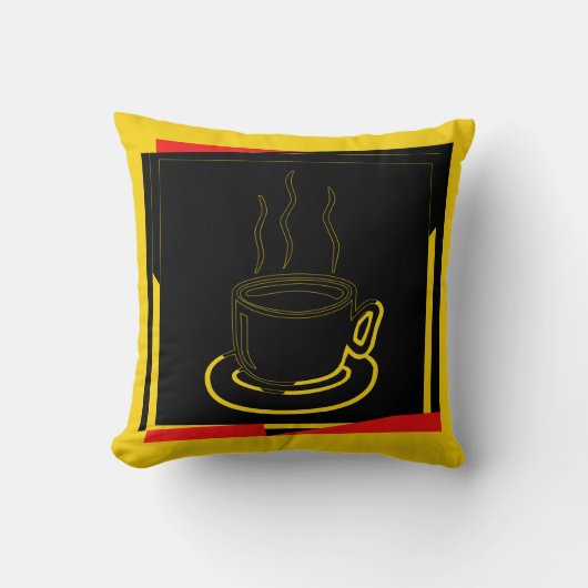 コーヒーカップアートデザイン枕 クッション (正面)