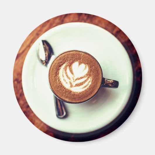 コーヒーカップカプチーノブラウンホワイトラテ マグネット (正面)