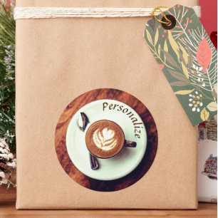 コーヒーカップカプチーノブラウンホワイトラテ ラウンドシール