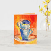 コーヒーカップグリーティングカードオリジナル水色 カード (黄色い花)