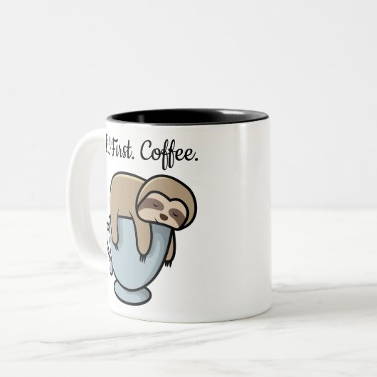 コーヒーカップコーヒーで眠るかわいいナマケモノ引用文 ツートーンマグカップ (正面左)